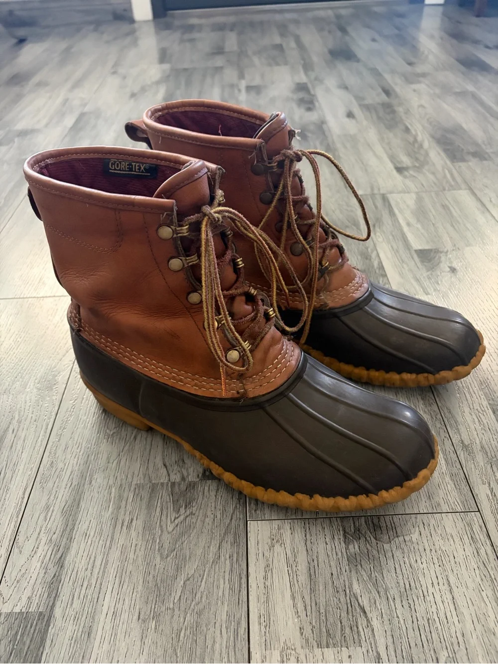 L.L. Bean Gore Tex Brown Leather and Rubber Waterproof Duck Bean Boots